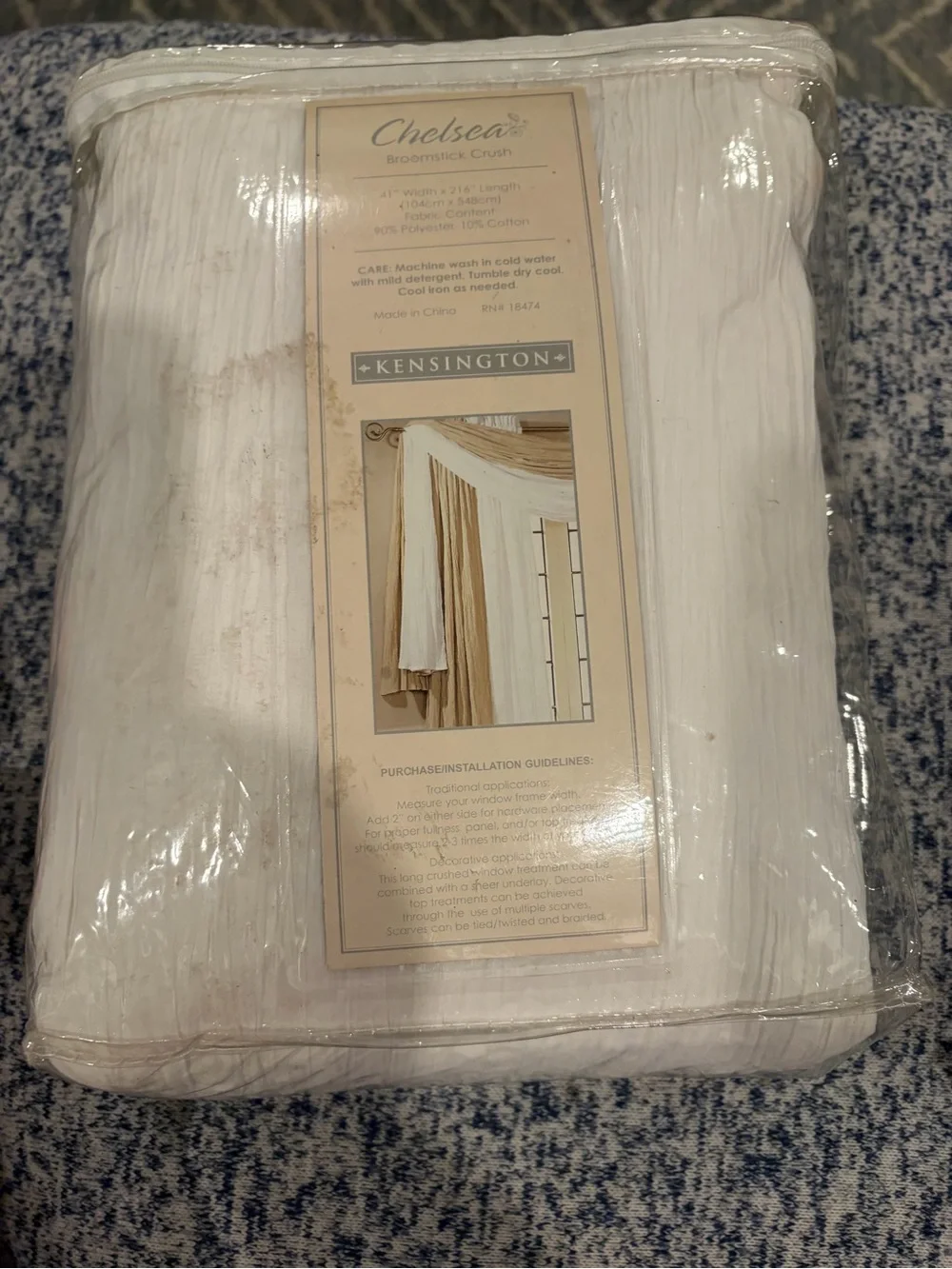 Kensington Chelsea Broomstick Crush White Crinkle Scarf Valance
